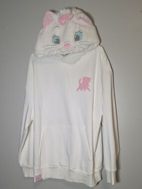 Disney Parks Aristocats White Hoodie with Pink Cat Accent - Plush Marie Hood